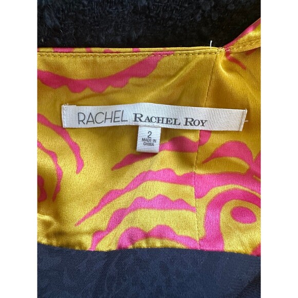 RACHEL Roy Floral Shanghai Ochre Lotus Color Block Mix Print Tweed Dress 2 - Picture 6 of 7